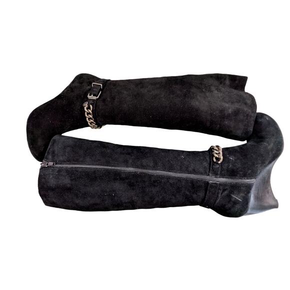 BCBGENERATION! MERRY BLACK SUEDE LEATHER WEDGE HEELS CHAINED BOOTS! SZ 7.5B - Picture 8 of 11